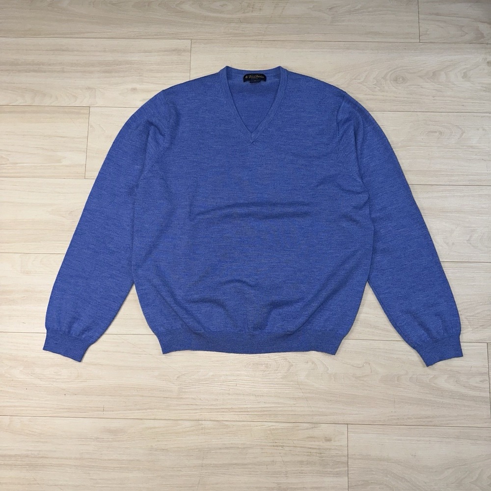 Mens Brooks Brothers V Neck Merino Wool Blend Pullover Sweater Navy‎ Size XL